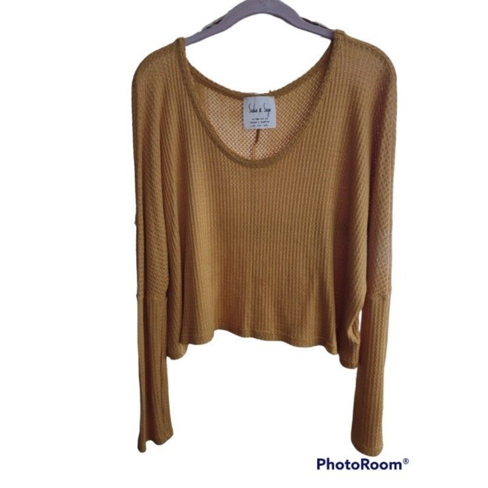 Sadie & Sage Mustard Knit Drop Shoulder Crop Top with Dolman Sleeve, Size Small